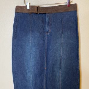 Vintage Faded Glory Sz 14 Denim Skirt brown velvet belt